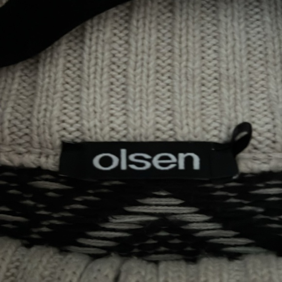 Black and White Olsen Nordic Pattern Cardigan Sweater - Picture 3 of 3